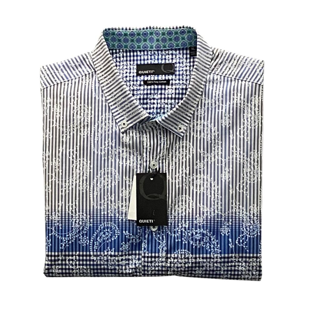 Quieti Shirt Men's XL Short Sleeve Button-Down Blue Paisley Print NEW